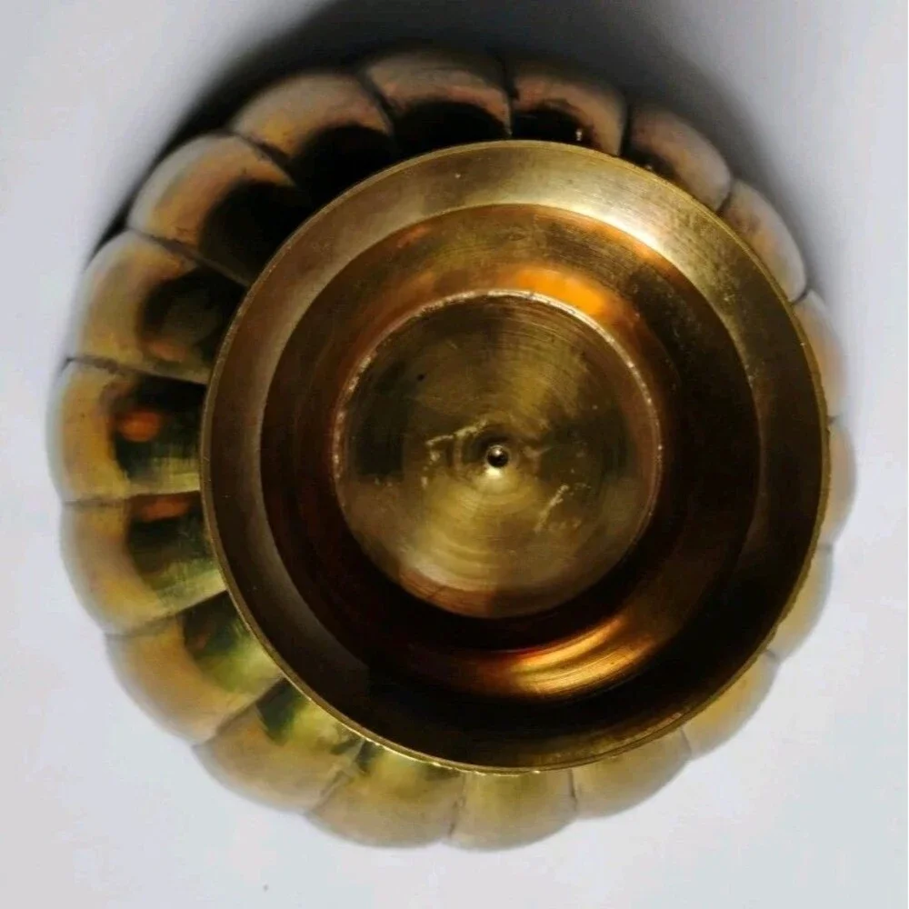 Vintage Solid Brass Lotus Pedestal Bowl Scalloped Edge Catchall Medium 5.5